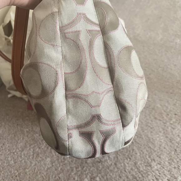 Coach Khaki Signature Hobo with Pink Trim and Tan Strap - Picture 5 of 6